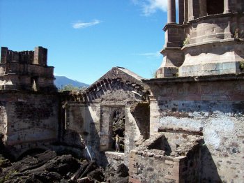 San Juan Parangaricutiro, the buried church  ruins near Paricutin volcano, Uruapan, Michoacan